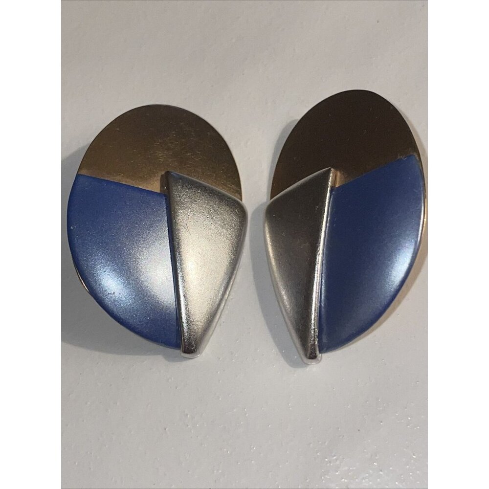 Vintage Monet ALL‎ THAT JAZZ Earrings 1985 RARE BOOK PIECE Blue Matte Clip On